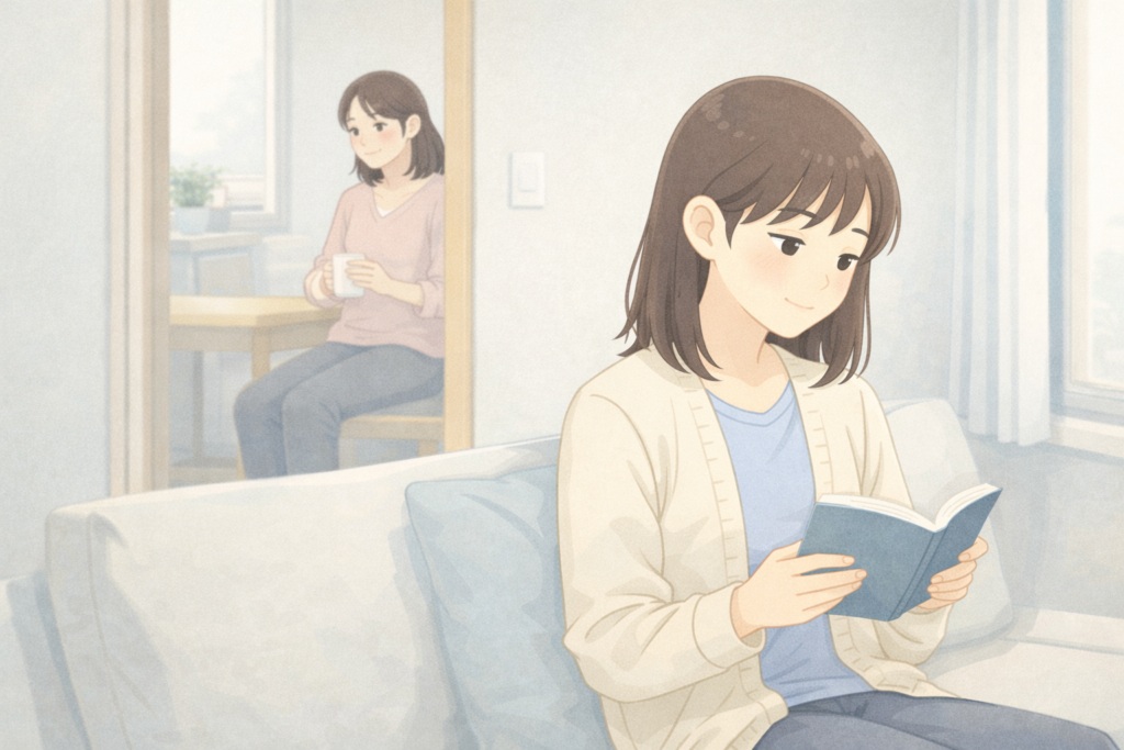 反抗期の子どもが自分の時間を大切にし、母親が距離を保つ場面。