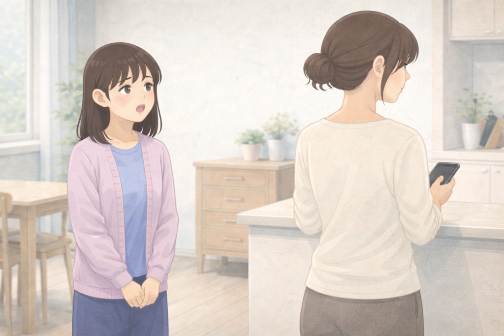 子どもが話しかけているのにスマホを見て対応しない親のNG例。