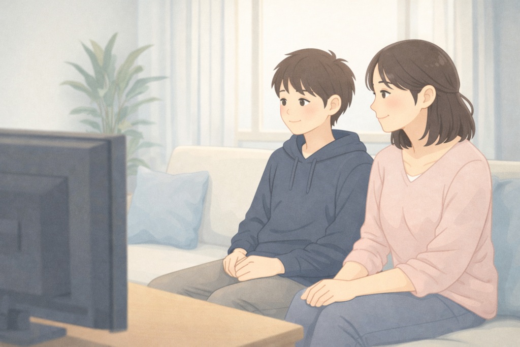 反抗期の子どもと母親が同じ空間で穏やかな時間を過ごす様子。