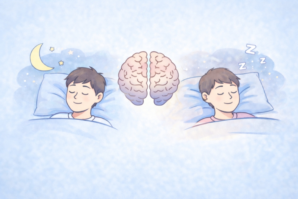 睡眠中に脳が休息と記憶の整理を行っている様子を表したイラスト