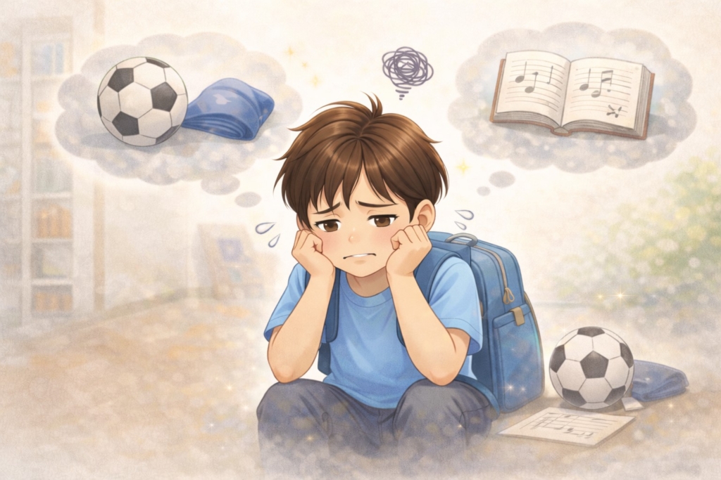 習い事に悩み疲れた様子の小学生の男の子