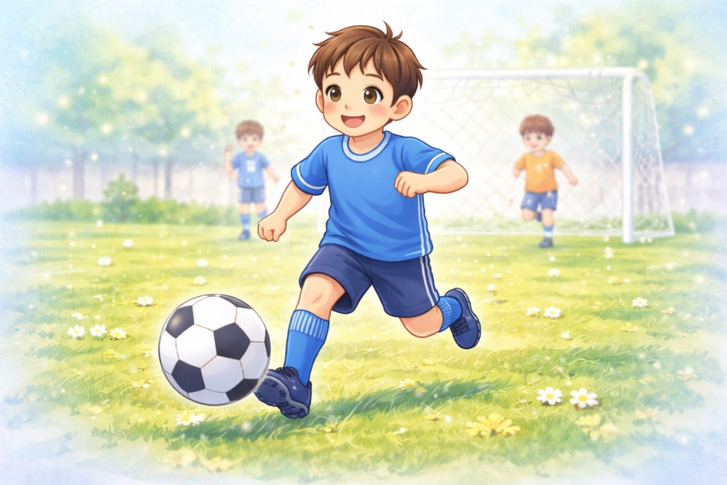 サッカーを習う小学生の男の子のイメージ