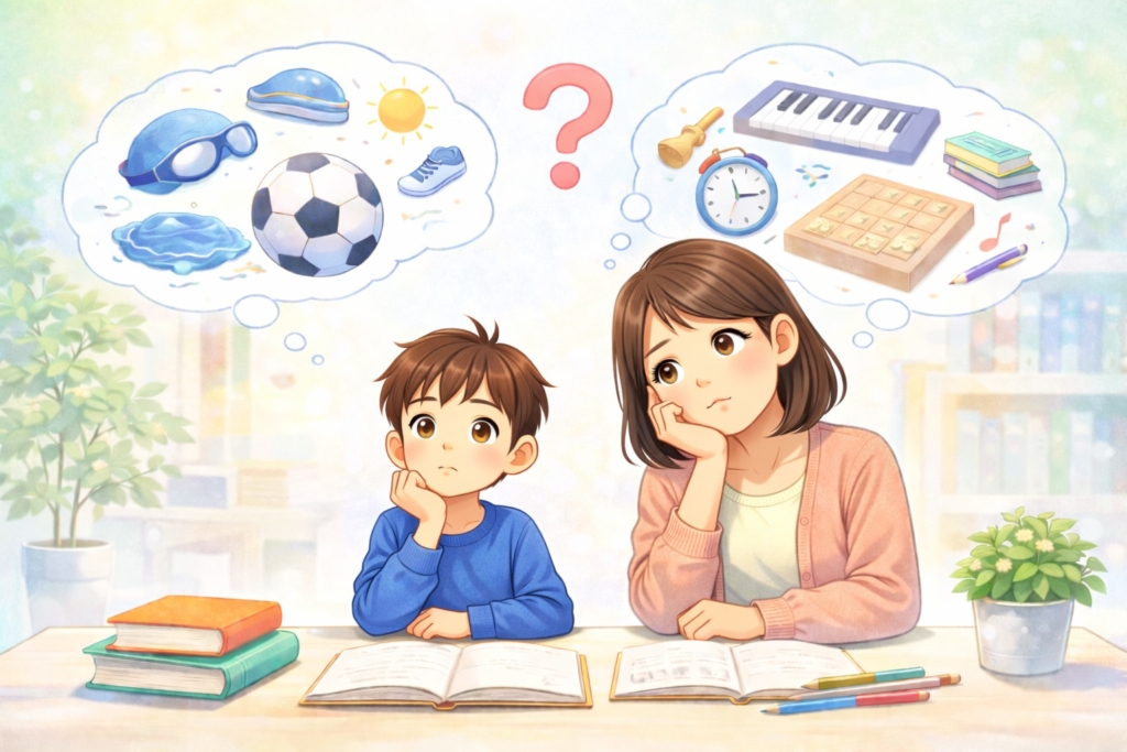 小学生の習い事選びに悩む親子のイメージ