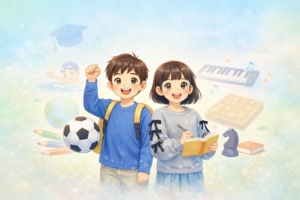 小学生の習い事イメージ 男の子と女の子がスポーツや勉強に取り組む様子