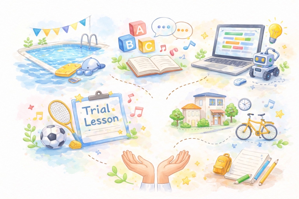 小学生の習い事全体をイメージしたイラスト