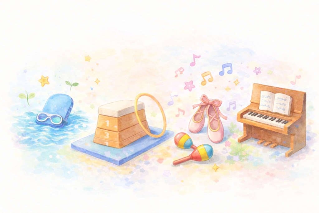 低学年向け習い事の具体例イメージ（水泳やピアノなど）