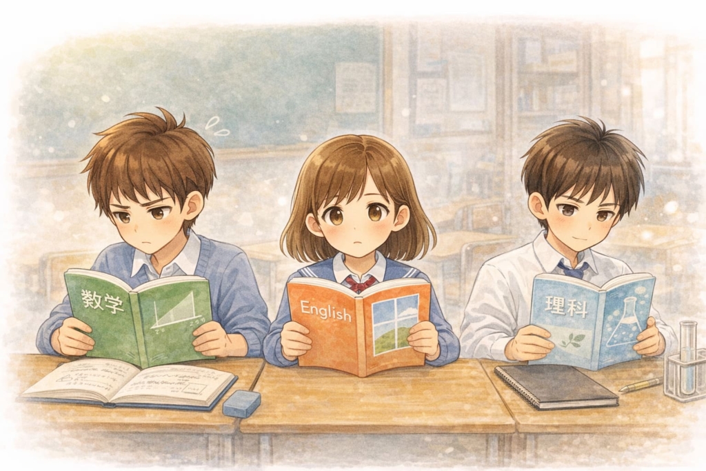 中学生が勉強の難しさに戸惑っている様子