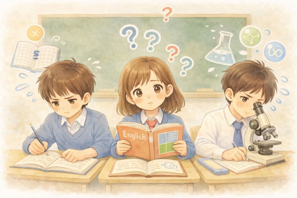 中学生が授業についていけず困っている様子