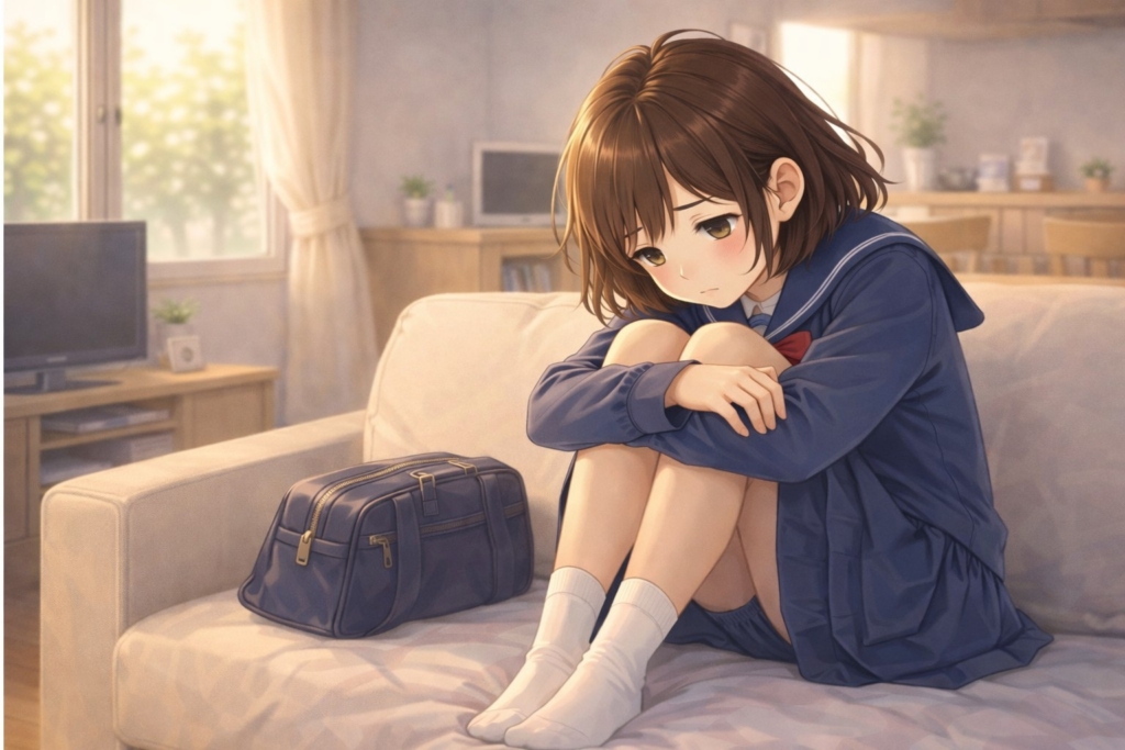 学校生活の不安を感じて悩む中学生の女の子