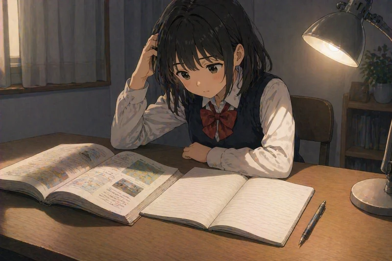 テスト1週間前に間に合うか不安になっている女子中学生のイラスト