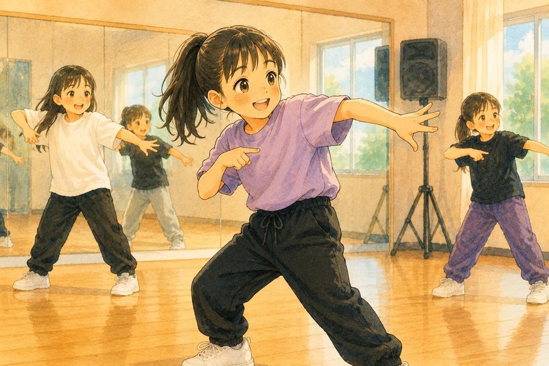 ダンス教室で楽しそうに踊る子どものイラスト