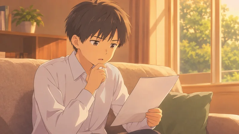 返却されたプリントを見て不思議そうな表情をする中学生の男の子
